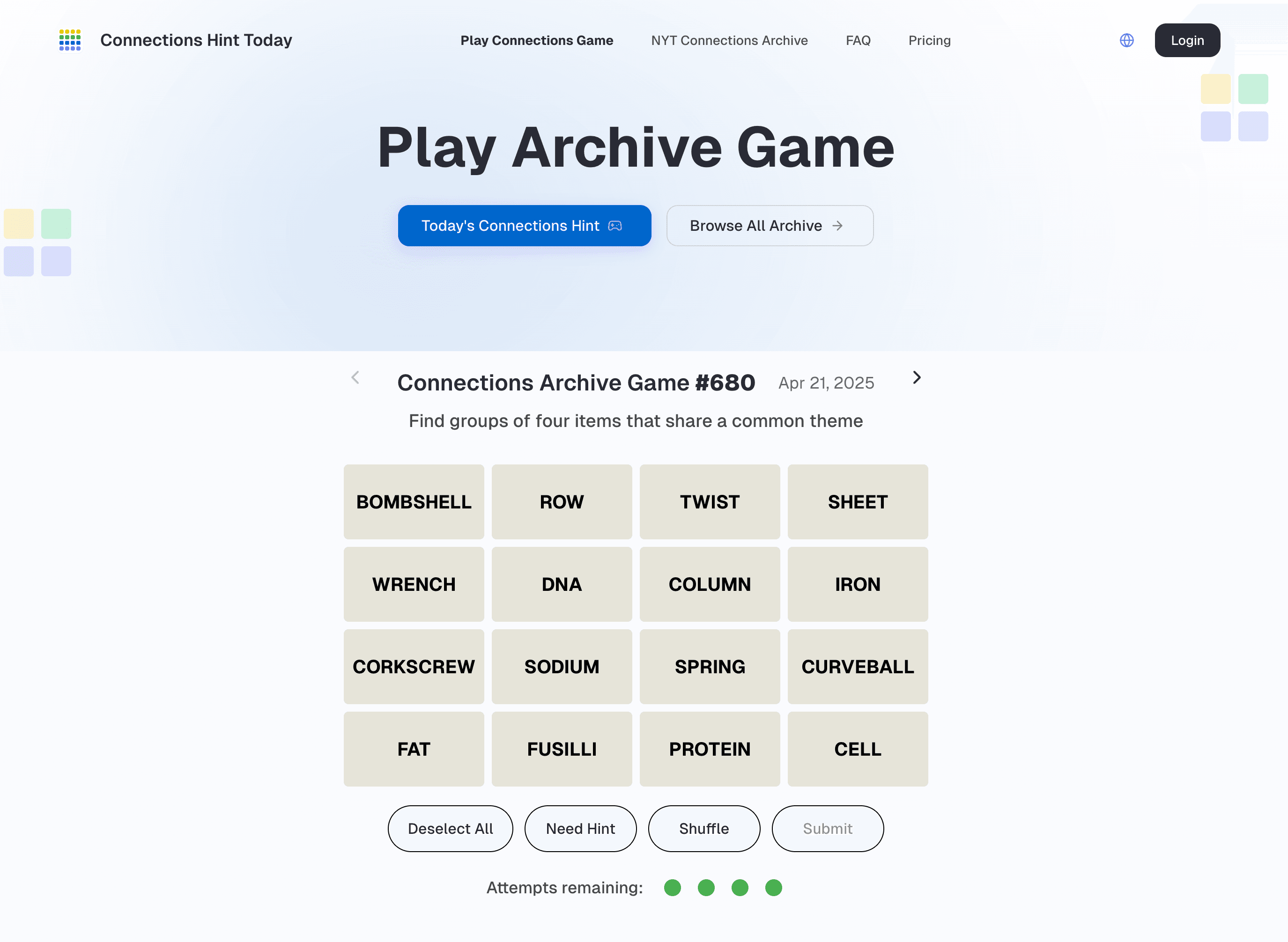 Connections Hint Today