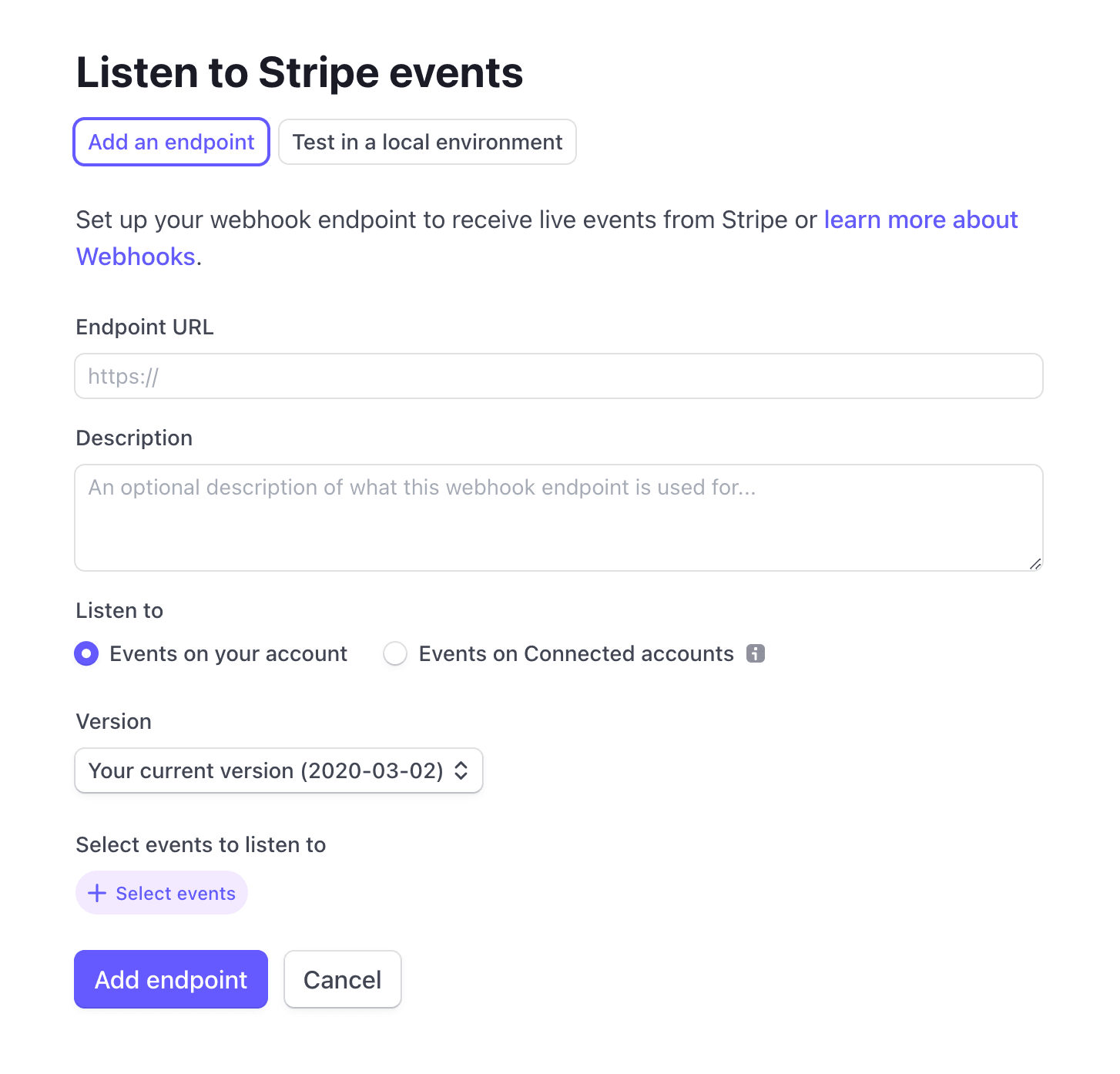 Create Stripe webhook